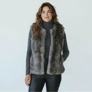 ZARA Kids Faux Fur Vest Black Gray Size 11/12 Fits Women’s S Mob Wife Boho
